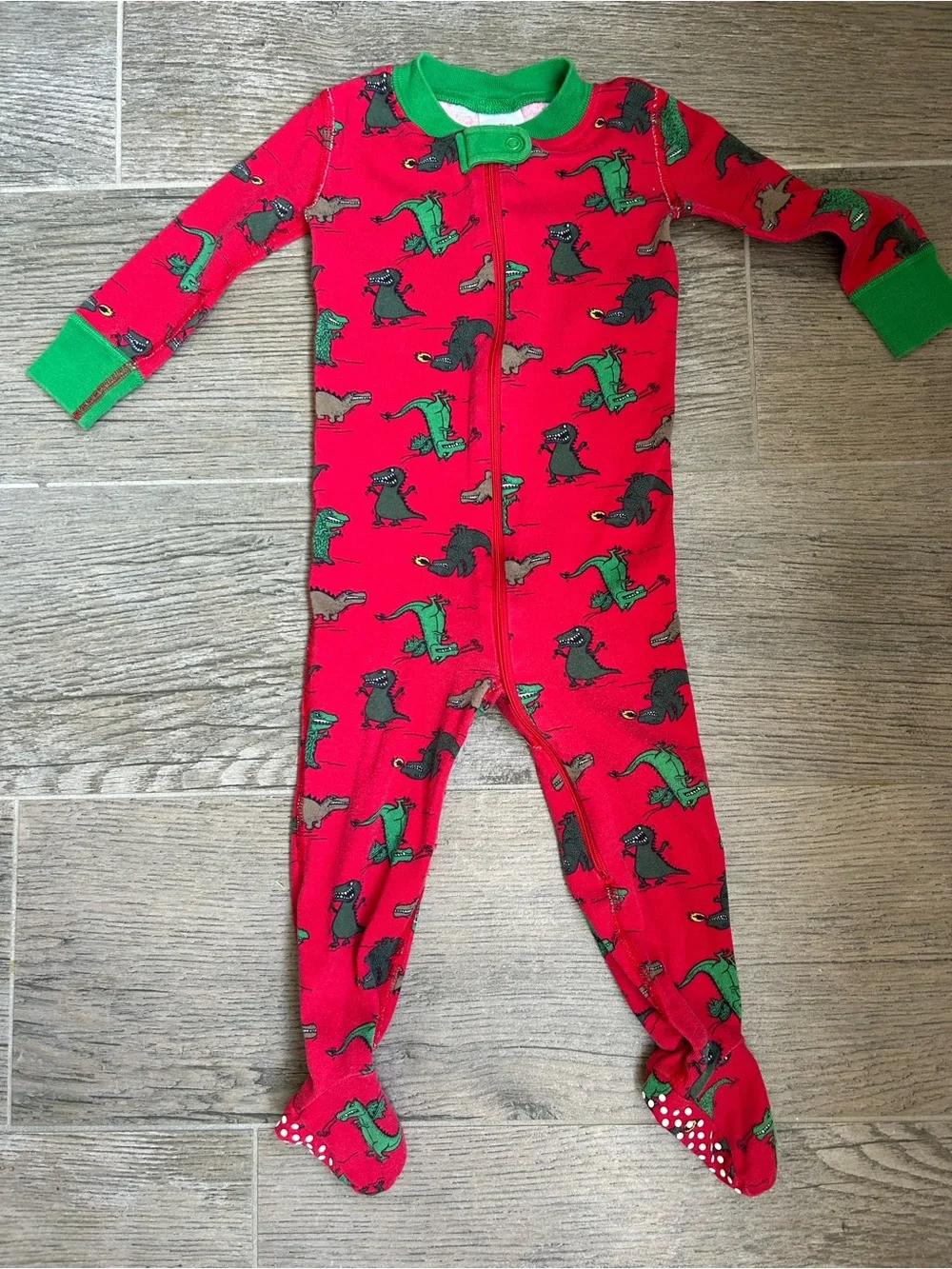 Hanna Andersson Dinosaur and Dragon patterned zip footie pajamas